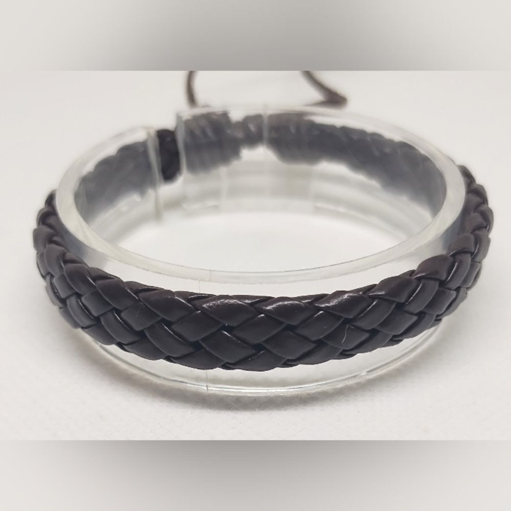 Men's bracelet‎ leather braided black new e69
